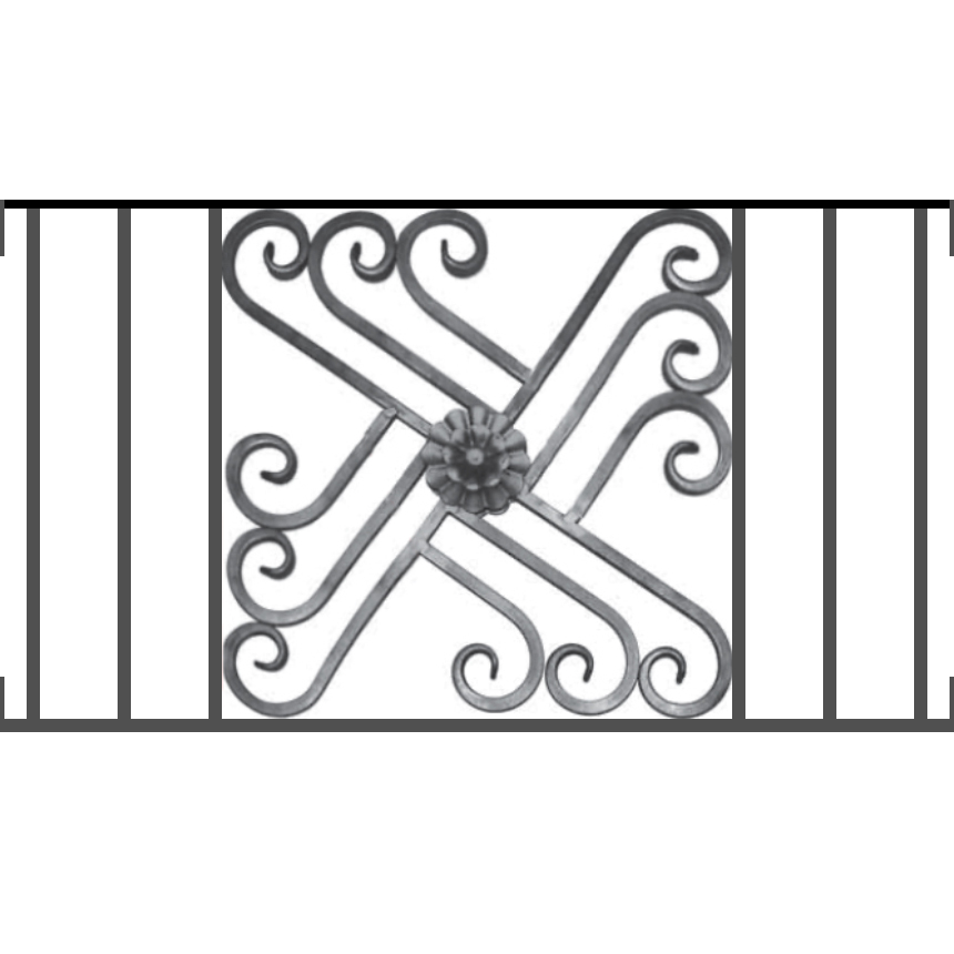 Appui de fenêtre type AFEF22 à visser dans votre tableau de fenêtre. Longueur finie de 860mm et Hauteur finie de 480mm. Convient pour les tableaux de fenêtre de 860mm. Main courante laminée de 860mm de long en fer forgé sur le dessus. Motif au centre de 460mm de long par 460mm de haut. Le reste de la structure est en acier carré plein de 12mm de section.