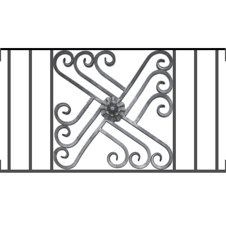 Appui de fenêtre type AFEF22 à visser dans votre tableau de fenêtre. Longueur finie de 870mm et Hauteur finie de 480mm. Convient pour les tableaux de fenêtre de 870mm. Main courante laminée de 870mm de long en fer forgé sur le dessus. Motif au centre de 460mm de long par 460mm de haut. Le reste de la structure est en acier carré plein de 12mm de section.