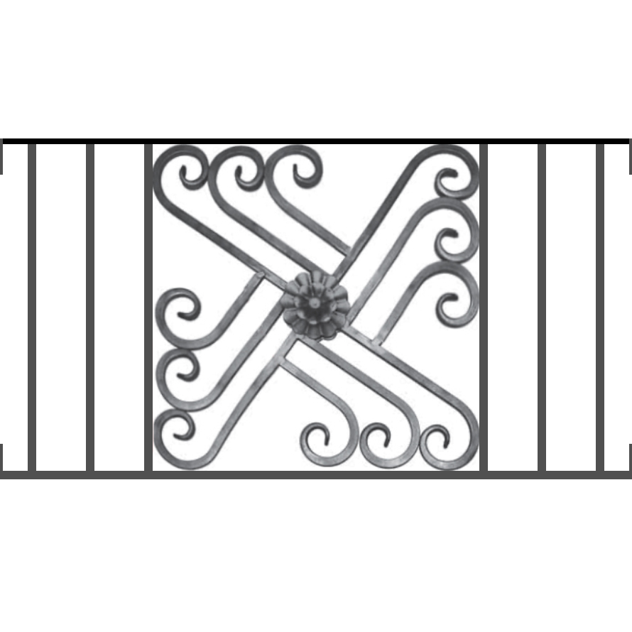 Appui de fenêtre type AFEF22 à visser dans votre tableau de fenêtre. Longueur finie de 890mm et Hauteur finie de 480mm. Convient pour les tableaux de fenêtre de 890mm. Main courante laminée de 890mm de long en fer forgé sur le dessus. Motif au centre de 460mm de long par 460mm de haut. Le reste de la structure est en acier carré plein de 12mm de section.