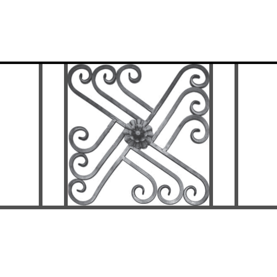 Appui de fenêtre type AFEF22 à sceller dans votre tableau de fenêtre. Longueur finie de 900mm et Hauteur finie de 480mm. Convient pour les tableaux de fenêtre de 800mm. 50mm de scellement sont prévue de chaque côté. Main courante laminée de 800mm de long en fer forgé sur le dessus. Motif au centre de 460mm de long par 460mm de haut. Le reste de la structure est en acier carré plein de 12mm de section.