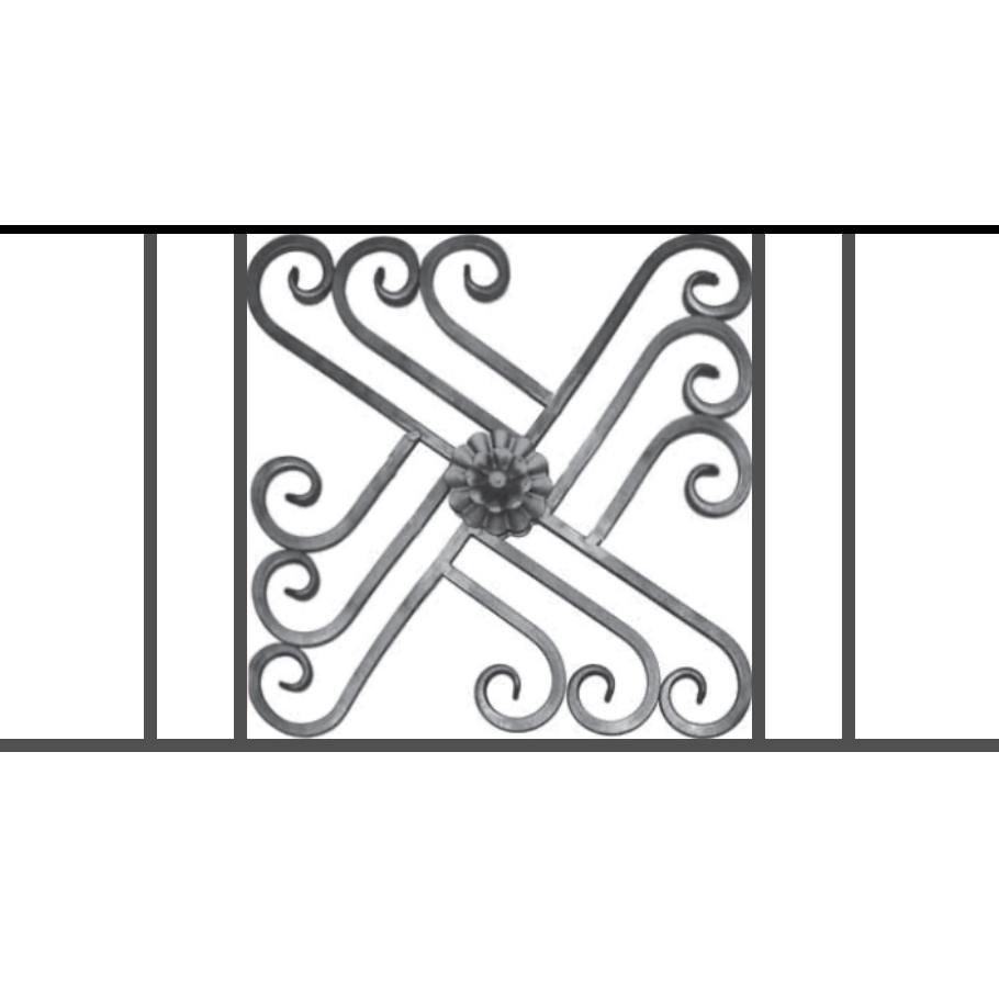 Appui de fenêtre type AFEF22 à sceller dans votre tableau de fenêtre. Longueur finie de 910mm et Hauteur finie de 480mm. Convient pour les tableaux de fenêtre de 810mm. 50mm de scellement sont prévue de chaque côté. Main courante laminée de 810mm de long en fer forgé sur le dessus. Motif au centre de 460mm de long par 460mm de haut. Le reste de la structure est en acier carré plein de 12mm de section.