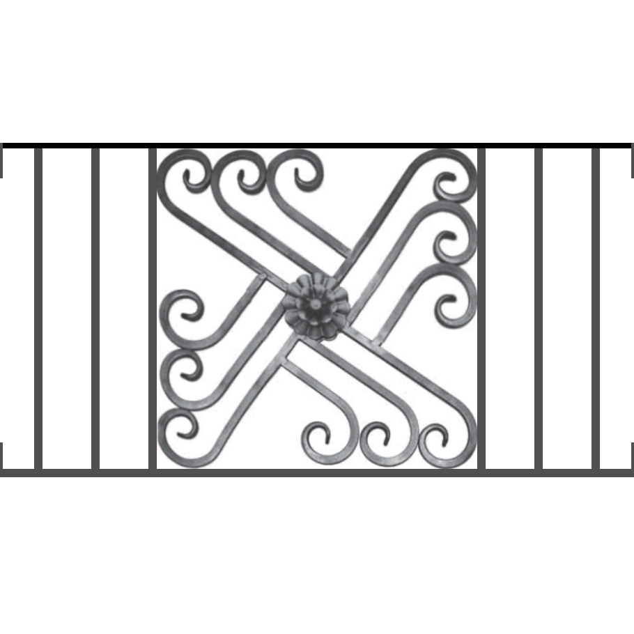 Appui de fenêtre type AFEF22 à visser dans votre tableau de fenêtre. Longueur finie de 910mm et Hauteur finie de 480mm. Convient pour les tableaux de fenêtre de 910mm. Main courante laminée de 910mm de long en fer forgé sur le dessus. Motif au centre de 460mm de long par 460mm de haut. Le reste de la structure est en acier carré plein de 12mm de section.