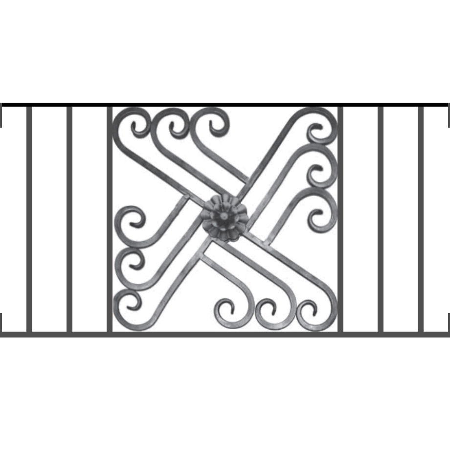 Appui de fenêtre type AFEF22 à visser dans votre tableau de fenêtre. Longueur finie de 920mm et Hauteur finie de 480mm. Convient pour les tableaux de fenêtre de 920mm. Main courante laminée de 920mm de long en fer forgé sur le dessus. Motif au centre de 460mm de long par 460mm de haut. Le reste de la structure est en acier carré plein de 12mm de section.