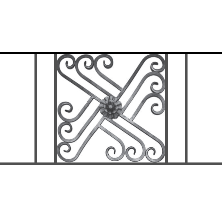 Appui de fenêtre type AFEF22 à sceller dans votre tableau de fenêtre. Longueur finie de 940mm et Hauteur finie de 480mm. Convient pour les tableaux de fenêtre de 840mm. 50mm de scellement sont prévue de chaque côté. Main courante laminée de 840mm de long en fer forgé sur le dessus. Motif au centre de 460mm de long par 460mm de haut. Le reste de la structure est en acier carré plein de 12mm de section.