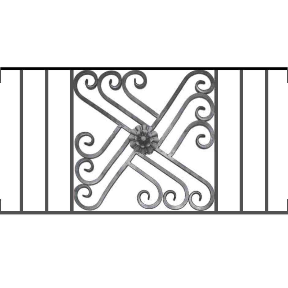 Appui de fenêtre type AFEF22 à visser dans votre tableau de fenêtre. Longueur finie de 940mm et Hauteur finie de 480mm. Convient pour les tableaux de fenêtre de 940mm. Main courante laminée de 940mm de long en fer forgé sur le dessus. Motif au centre de 460mm de long par 460mm de haut. Le reste de la structure est en acier carré plein de 12mm de section.