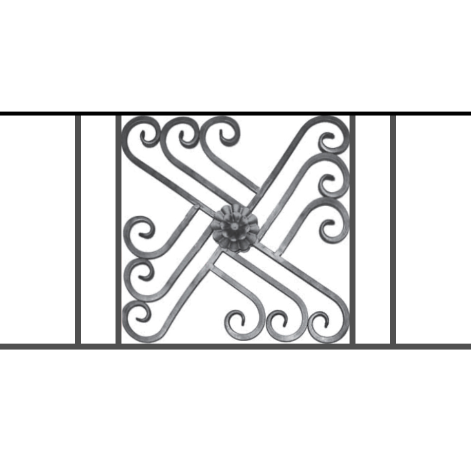 Appui de fenêtre type AFEF22 à sceller dans votre tableau de fenêtre. Longueur finie de 950mm et Hauteur finie de 480mm. Convient pour les tableaux de fenêtre de 850mm. 50mm de scellement sont prévue de chaque côté. Main courante laminée de 850mm de long en fer forgé sur le dessus. Motif au centre de 460mm de long par 460mm de haut. Le reste de la structure est en acier carré plein de 12mm de section.