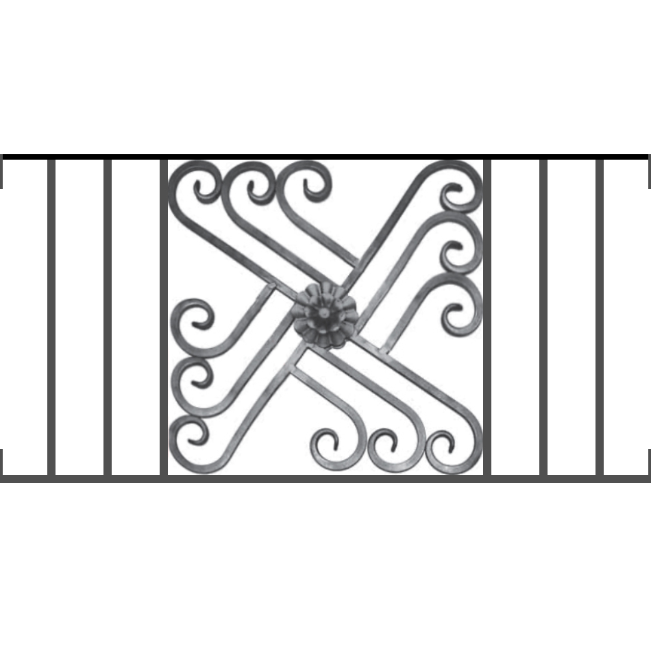 Appui de fenêtre type AFEF22 à visser dans votre tableau de fenêtre. Longueur finie de 950mm et Hauteur finie de 480mm. Convient pour les tableaux de fenêtre de 950mm. Main courante laminée de 950mm de long en fer forgé sur le dessus. Motif au centre de 460mm de long par 460mm de haut. Le reste de la structure est en acier carré plein de 12mm de section.