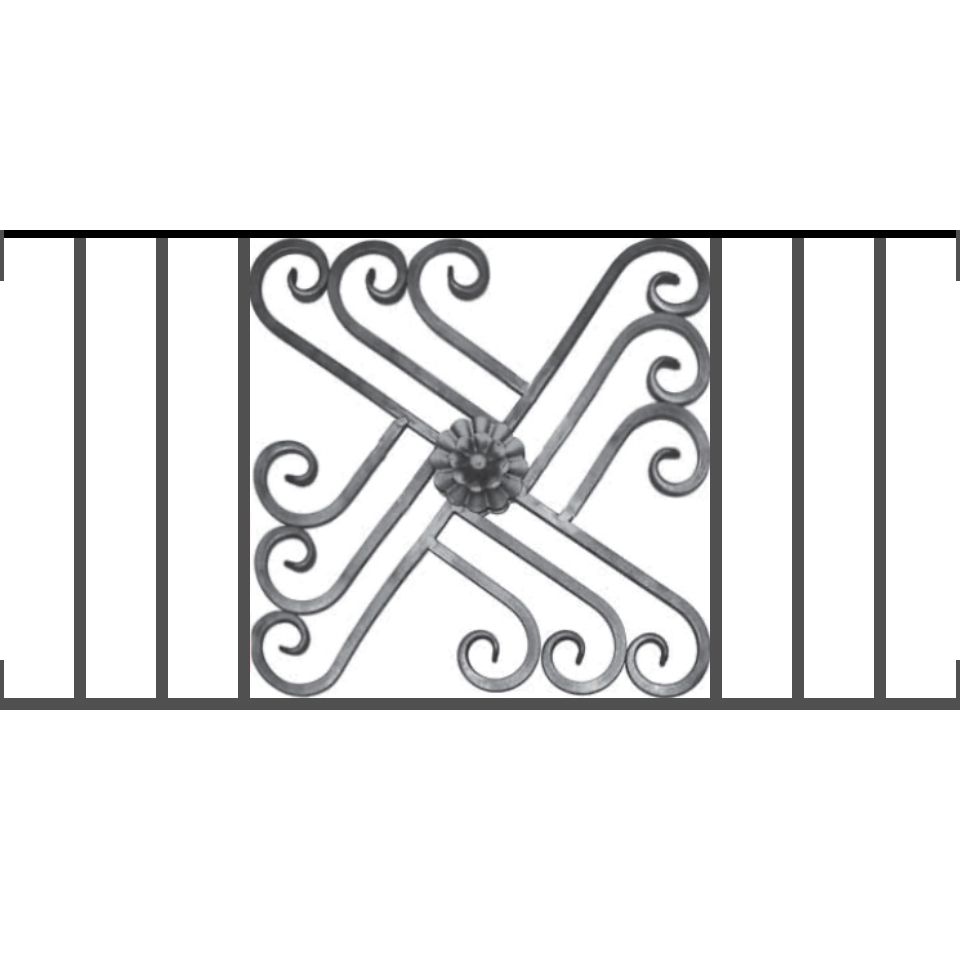 Appui de fenêtre type AFEF22 à visser dans votre tableau de fenêtre. Longueur finie de 960mm et Hauteur finie de 480mm. Convient pour les tableaux de fenêtre de 960mm. Main courante laminée de 960mm de long en fer forgé sur le dessus. Motif au centre de 460mm de long par 460mm de haut. Le reste de la structure est en acier carré plein de 12mm de section.