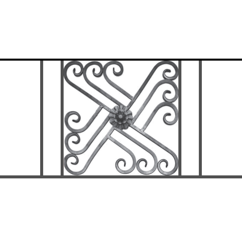 Appui de fenêtre type AFEF22 à sceller dans votre tableau de fenêtre. Longueur finie de 970mm et Hauteur finie de 480mm. Convient pour les tableaux de fenêtre de 870mm. 50mm de scellement sont prévue de chaque côté. Main courante laminée de 870mm de long en fer forgé sur le dessus. Motif au centre de 460mm de long par 460mm de haut. Le reste de la structure est en acier carré plein de 12mm de section.