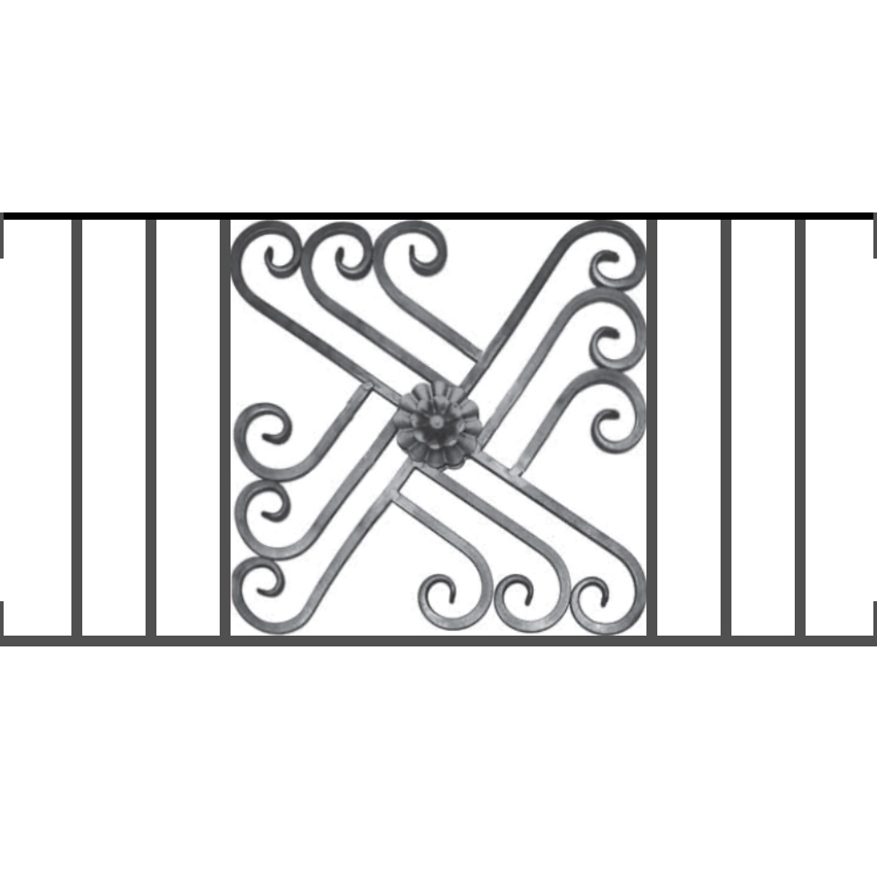 Appui de fenêtre type AFEF22 à visser dans votre tableau de fenêtre. Longueur finie de 970mm et Hauteur finie de 480mm. Convient pour les tableaux de fenêtre de 970mm. Main courante laminée de 970mm de long en fer forgé sur le dessus. Motif au centre de 460mm de long par 460mm de haut. Le reste de la structure est en acier carré plein de 12mm de section.