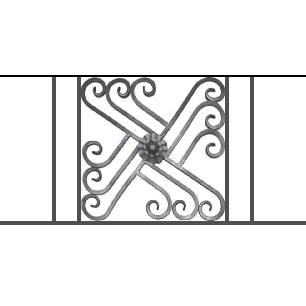 Appui de fenêtre type AFEF22 à sceller dans votre tableau de fenêtre. Longueur finie de 980mm et Hauteur finie de 480mm. Convient pour les tableaux de fenêtre de 880mm. 50mm de scellement sont prévue de chaque côté. Main courante laminée de 880mm de long en fer forgé sur le dessus. Motif au centre de 460mm de long par 460mm de haut. Le reste de la structure est en acier carré plein de 12mm de section.