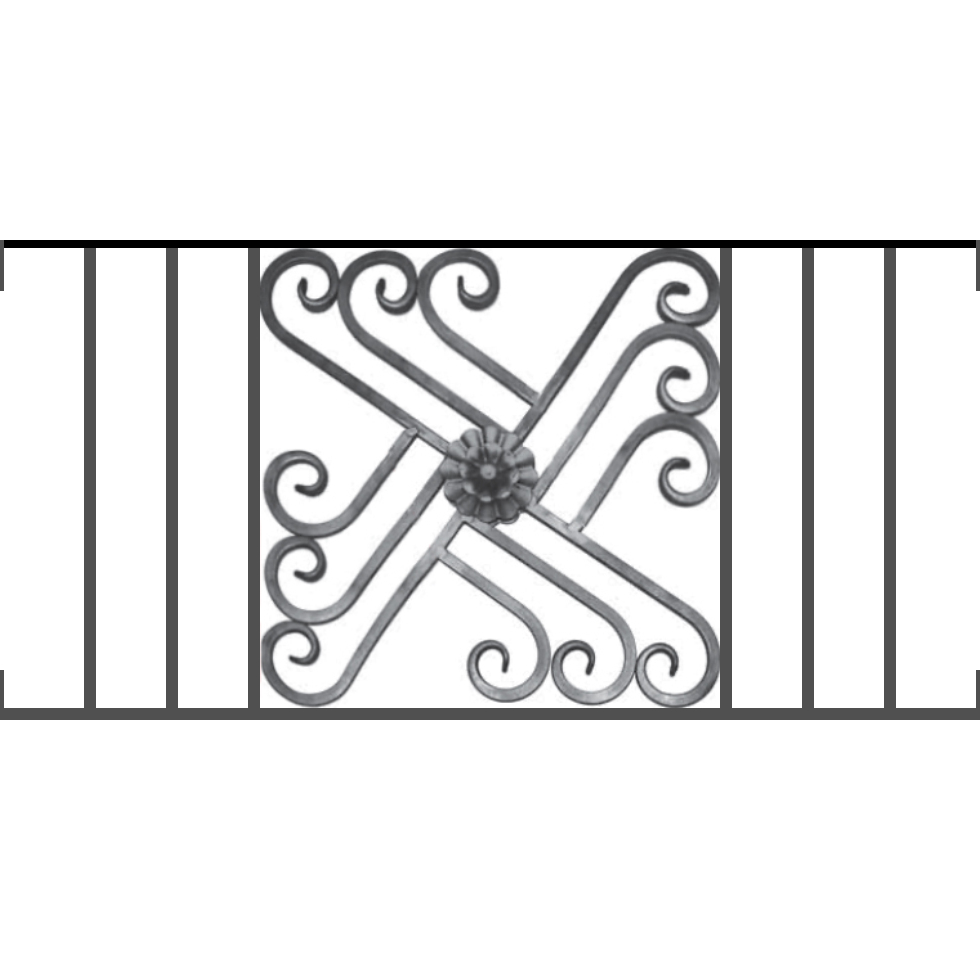 Appui de fenêtre type AFEF22 à visser dans votre tableau de fenêtre. Longueur finie de 980mm et Hauteur finie de 480mm. Convient pour les tableaux de fenêtre de 980mm. Main courante laminée de 980mm de long en fer forgé sur le dessus. Motif au centre de 460mm de long par 460mm de haut. Le reste de la structure est en acier carré plein de 12mm de section.