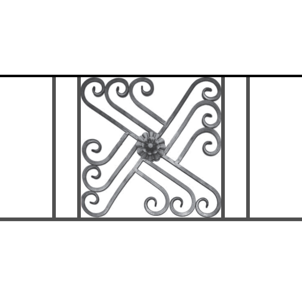 Appui de fenêtre type AFEF22 à sceller dans votre tableau de fenêtre. Longueur finie de 990mm et Hauteur finie de 480mm. Convient pour les tableaux de fenêtre de 890mm. 50mm de scellement sont prévue de chaque côté. Main courante laminée de 890mm de long en fer forgé sur le dessus. Motif au centre de 460mm de long par 460mm de haut. Le reste de la structure est en acier carré plein de 12mm de section.