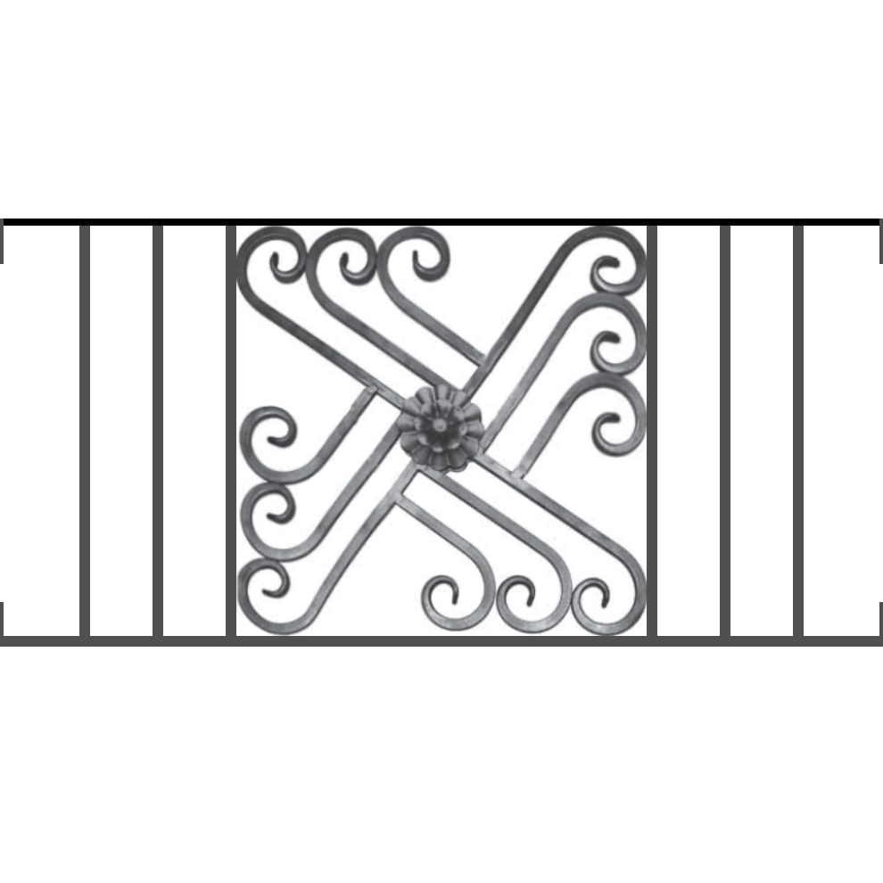 Appui de fenêtre type AFEF22 à visser dans votre tableau de fenêtre. Longueur finie de 990mm et Hauteur finie de 480mm. Convient pour les tableaux de fenêtre de 990mm. Main courante laminée de 990mm de long en fer forgé sur le dessus. Motif au centre de 460mm de long par 460mm de haut. Le reste de la structure est en acier carré plein de 12mm de section.