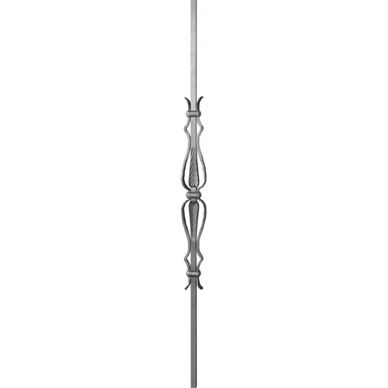 Barreau forgé décoré collection Tradition. Hauteur 1000 mm largeur du décor 63mm profil en carré de 12 mm. Très différents d’un fer carré torsadé à froid, ces barreaux de la collection TRADITION sont d’abord forgés à chaud puis torsadé.  Disponible en 4 dimensions (longueur 1000mm carré 14mm, longueur 1150mm carré 14mm), écrivez nous pour toutes demandes. Livré brut, à peindre ou à vernir pour protéger contre la corrosion, utilisation en intérieur ou en extérieur.