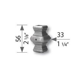 Garniture de barreaux carrés, en acier moulé. Compatible avec des barreaux de largeur 14mm. Hauteur 56mm largeur 33mm. Cette bague d'apparence sobre ornera vos barreaux de grilles de défense, portails, escaliers par exemple. Fixation facile, à visser, équipé d'une vis de blocage. Fournie brut, à peindre ou à vernir avec un produit adapté pour la protection contre la corrosion. Produit galvanisable.
