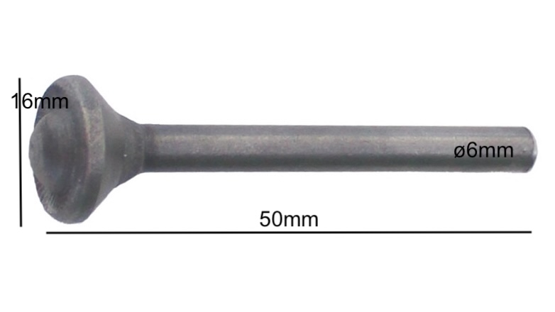 Rivet travaillé, avec sa tête décorée, fleur, en fer forgé. Longueur 50mm diamètre de la tige ø6mm diamètre de la tête ø16mm. Fourni brut et à l'unité.