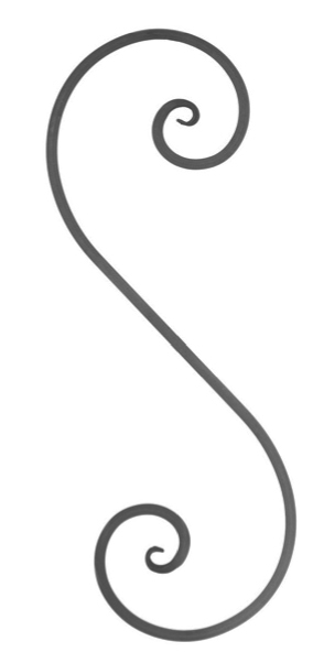 Grande Volute décorative hauteur 920 x largeur 310 mm carré 16x16 mm 