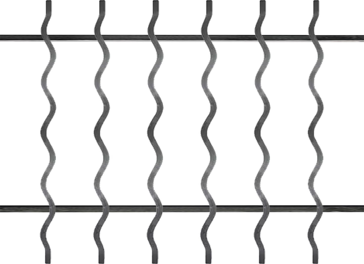 Grille de défense composé de barreaux ondulés #09056 à répétition. Structure complète de la grille en section carré de 14mm. Convient pour des tableaux de fenêtre de maison ou bâtiment. Cette grille est à installer dans votre tableau de fenêtre. Protégez votre habitation avec cette grille anti-intrusion fabriquée en France dans notre atelier en Provence. Composé de barreaux avec un vide normalisé entre chaque barreau. Cette grille de fenêtre est livrée brut sans peinture, il vous appartient de les peindres de la couleur de votre choix. Les photos montrent le style du modèle. La composition exacte est ajustée pour correspondre à votre format.

Les barreaux sont tous soudés en applique sur les 2 barres horizontales. Cette grille, ainsi que toutes celles de la gamme GRF sont configurables a vos mesures de tableaux (voir les dimensions possibles entre la longueur et hauteur minimum puis maximum) puis fabriqués à la commande sous 10-20 jours en moyenne directement dans notre atelier par notre équipe de ferronnier.