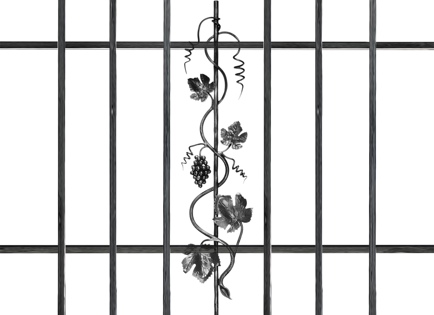 Grille de défense composé d’un décor central style raisin #158013. Structure complète de la grille en section carré de 16mm. Convient pour des tableaux de fenêtre de maison ou bâtiment. Cette grille est à installer dans votre tableau de fenêtre. Protégez votre habitation avec cette grille anti-intrusion fabriquée en France dans notre atelier en Provence. Composé de barreaux avec un vide normalisé entre chaque barreau. Cette grille de fenêtre est livrée brut sans peinture, il vous appartient de les peindres de la couleur de votre choix. Les photos montrent le style du modèle. La composition exacte est ajustée pour correspondre à votre format.

Les barreaux sont tous soudés en applique sur les 2 barres horizontales. Cette grille, ainsi que toutes celles de la gamme GRF sont configurables a vos mesures de tableaux (voir les dimensions possibles entre la longueur et hauteur minimum puis maximum) puis fabriqués à la commande sous 10-20 jours en moyenne directement dans notre atelier par notre équipe de ferronnier.