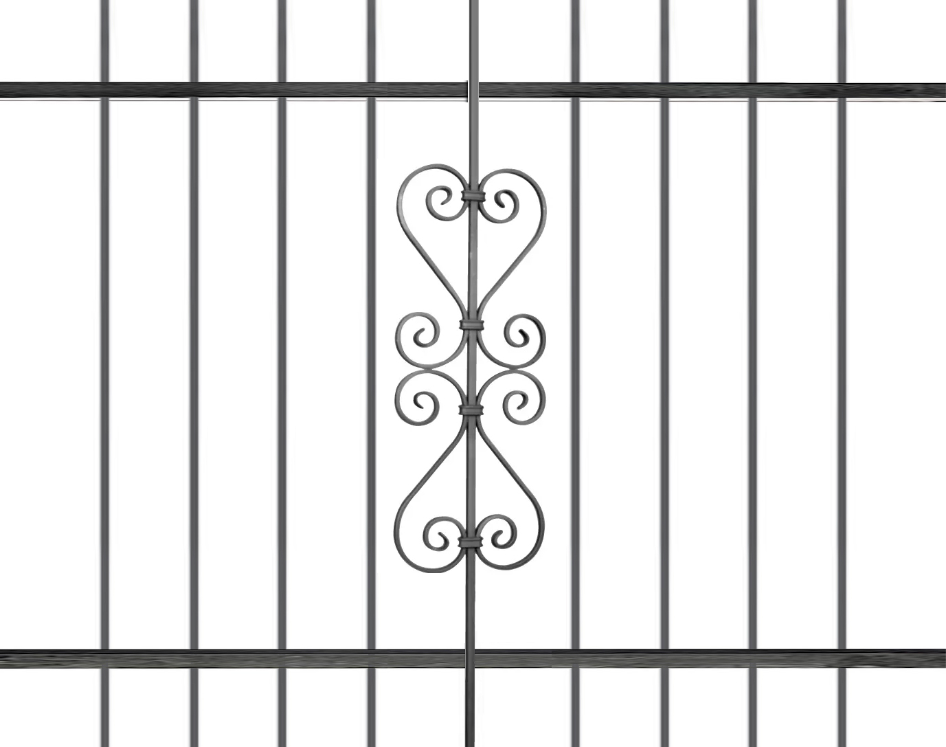 Grille de défense composé d’un décor central #05087. Structure complète de la grille en section carré de 12mm. Convient pour des tableaux de fenêtre de maison ou bâtiment. Cette grille est à installer dans votre tableau de fenêtre. Protégez votre habitation avec cette grille anti-intrusion fabriquée en France dans notre atelier en Provence. Composé de barreaux avec un vide normalisé entre chaque barreau. Cette grille de fenêtre est livrée brut sans peinture, il vous appartient de les peindres de la couleur de votre choix. Les photos montrent le style du modèle. La composition exacte est ajustée pour correspondre à votre format.

Les barreaux sont tous soudés en applique sur les 2 barres horizontales. Cette grille, ainsi que toutes celles de la gamme GRF sont configurables a vos mesures de tableaux (voir les dimensions possibles entre la longueur et hauteur minimum puis maximum) puis fabriqués à la commande sous 10-20 jours en moyenne directement dans notre atelier par notre équipe de ferronnier.