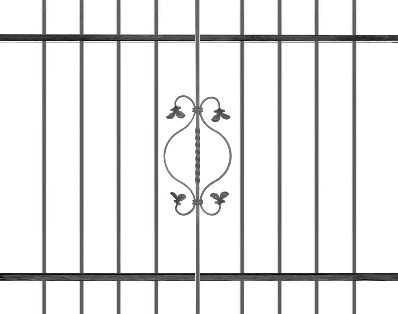 Grille de défense composé d’un décor central #05132. Structure complète de la grille en section carré de 12mm. Convient pour des tableaux de fenêtre de maison ou bâtiment. Cette grille est à installer dans votre tableau de fenêtre. Protégez votre habitation avec cette grille anti-intrusion fabriquée en France dans notre atelier en Provence. Composé de barreaux avec un vide normalisé entre chaque barreau. Cette grille de fenêtre est livrée brut sans peinture, il vous appartient de les peindres de la couleur de votre choix. Les photos montrent le style du modèle. La composition exacte est ajustée pour correspondre à votre format.

Les barreaux sont tous soudés en applique sur les 2 barres horizontales. Cette grille, ainsi que toutes celles de la gamme GRF sont configurables a vos mesures de tableaux (voir les dimensions possibles entre la longueur et hauteur minimum puis maximum) puis fabriqués à la commande sous 10-20 jours en moyenne directement dans notre atelier par notre équipe de ferronnier.