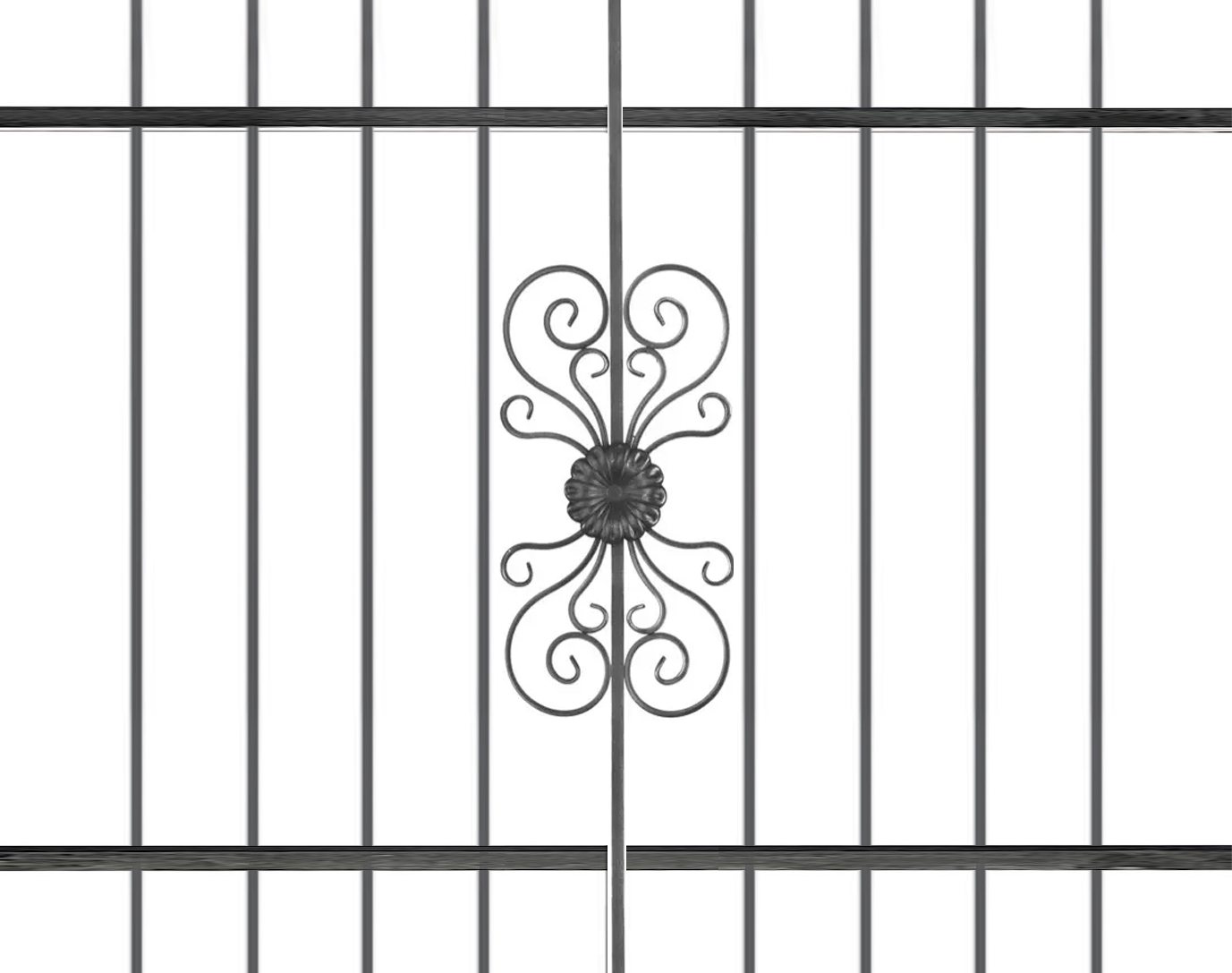 Grille de défense composé d’un décor central #0515404. Structure complète de la grille en section carré de 12mm. Convient pour des tableaux de fenêtre de maison ou bâtiment. Cette grille est à installer dans votre tableau de fenêtre. Protégez votre habitation avec cette grille anti-intrusion fabriquée en France dans notre atelier en Provence. Composé de barreaux avec un vide normalisé entre chaque barreau. Cette grille de fenêtre est livrée brut sans peinture, il vous appartient de les peindres de la couleur de votre choix. Les photos montrent le style du modèle. La composition exacte est ajustée pour correspondre à votre format.

Les barreaux sont tous soudés en applique sur les 2 barres horizontales. Cette grille, ainsi que toutes celles de la gamme GRF sont configurables a vos mesures de tableaux (voir les dimensions possibles entre la longueur et hauteur minimum puis maximum) puis fabriqués à la commande sous 10-20 jours en moyenne directement dans notre atelier par notre équipe de ferronnier.