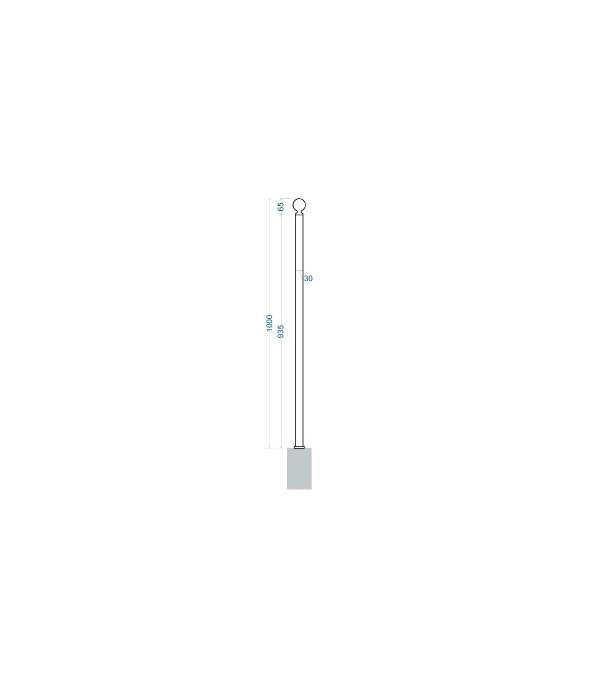 Poteau pour clôture à visser H 1000 mm pour cloture Firenze . Ce poteau galvanisé est prévu pour recevoir uniquement les modèles de grilles Firenze et Pisa d'une hauteur de 930 mm. Caractéristiques :  Poteau en tube 30x30x2.5 mm en acier galvanisé - Dimension Hauteur 1000 mm  - Finition boule  - A fixer au sol par 2 tirefonds (M8 ou M10 non fournis)