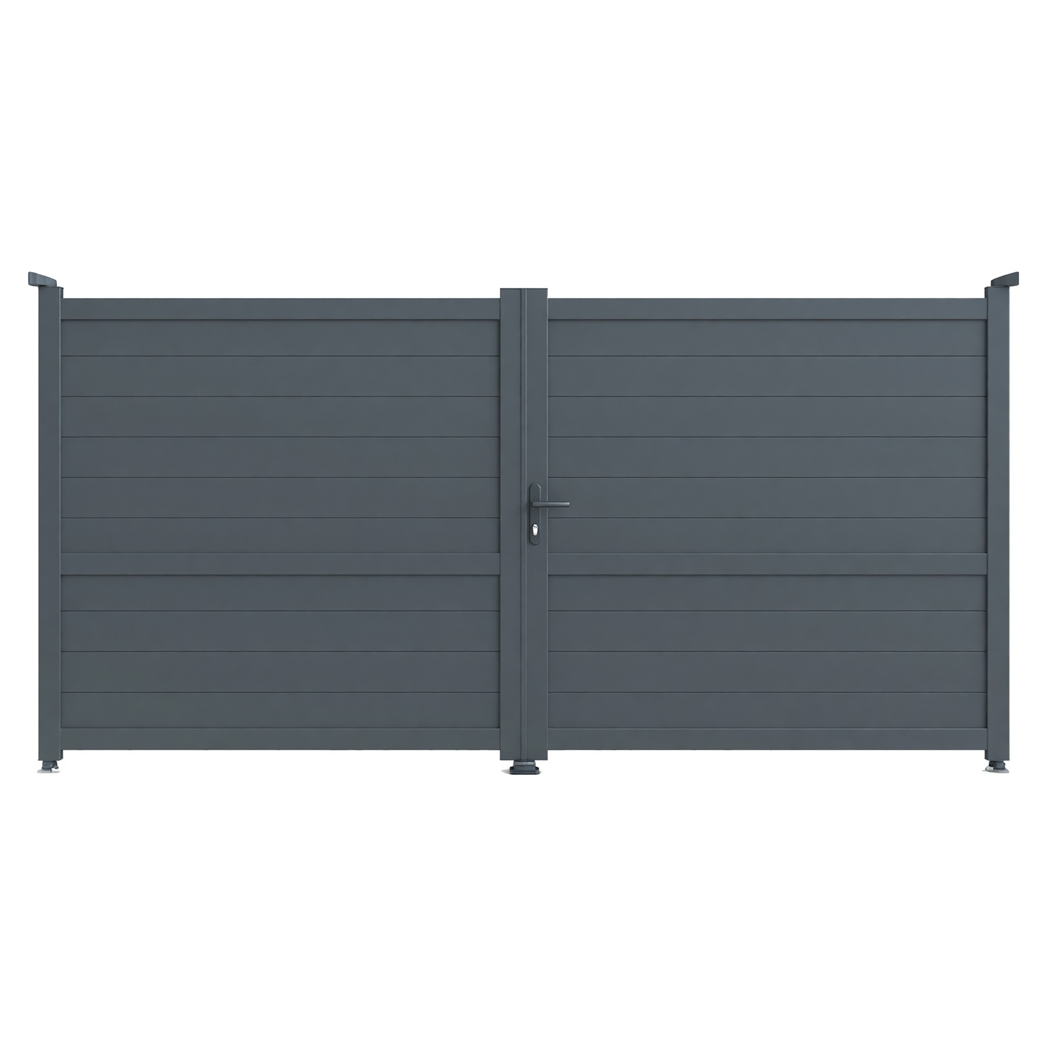 Le portail aluminium Bordeaux présente un remplissage plein rythmé par des lames horizontales. Son dessin épuré protège efficacement la propriété des regards extérieurs. Sa structure en aluminium offre une solution durable et adaptée à un usage extérieur. Il est proposé en ouverture battante ou coulissante selon la configuration choisie. La finition thermolaquée gris RAL 7016 souligne son style contemporain. Les dimensions disponibles sont sélectionnées directement dans le configurateur. Les accessoires fournis sont adaptés au type d’ouverture sélectionné. Son excellent rapport qualité-prix permet de choisir un portail bien moins cher qu’un modèle en acier, avec un style beaucoup plus moderne.