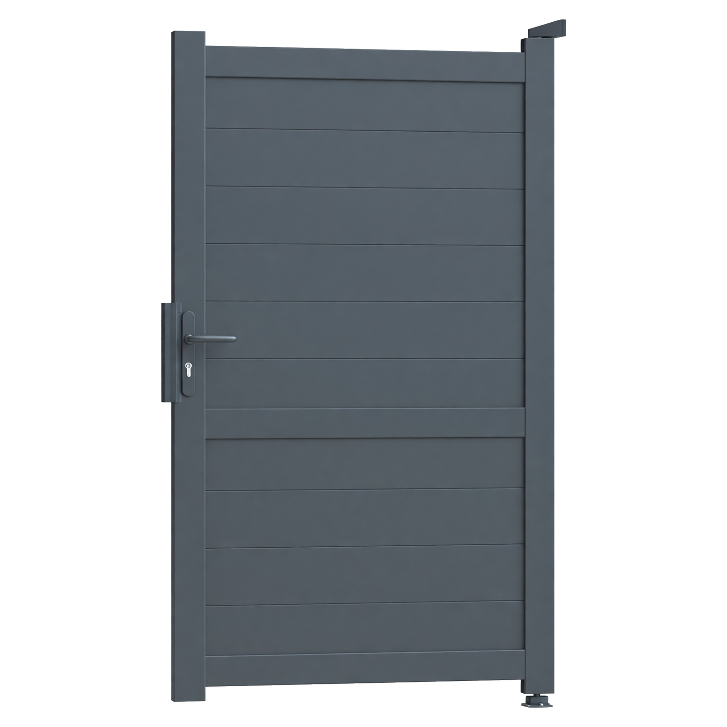 Le portillon aluminium Bordeaux présente un remplissage plein rythmé par des lames horizontales. Il crée un passage piéton assorti au portail Bordeaux tout en préservant l’intimité. Sa structure en aluminium offre une solution durable et adaptée à un usage extérieur. La finition thermolaquée gris RAL 7016 souligne son style contemporain. Sa serrure à canon européen avec poignée noire est fournie. Les gonds, la butée de réception et l’embout de montant sont également fournis.