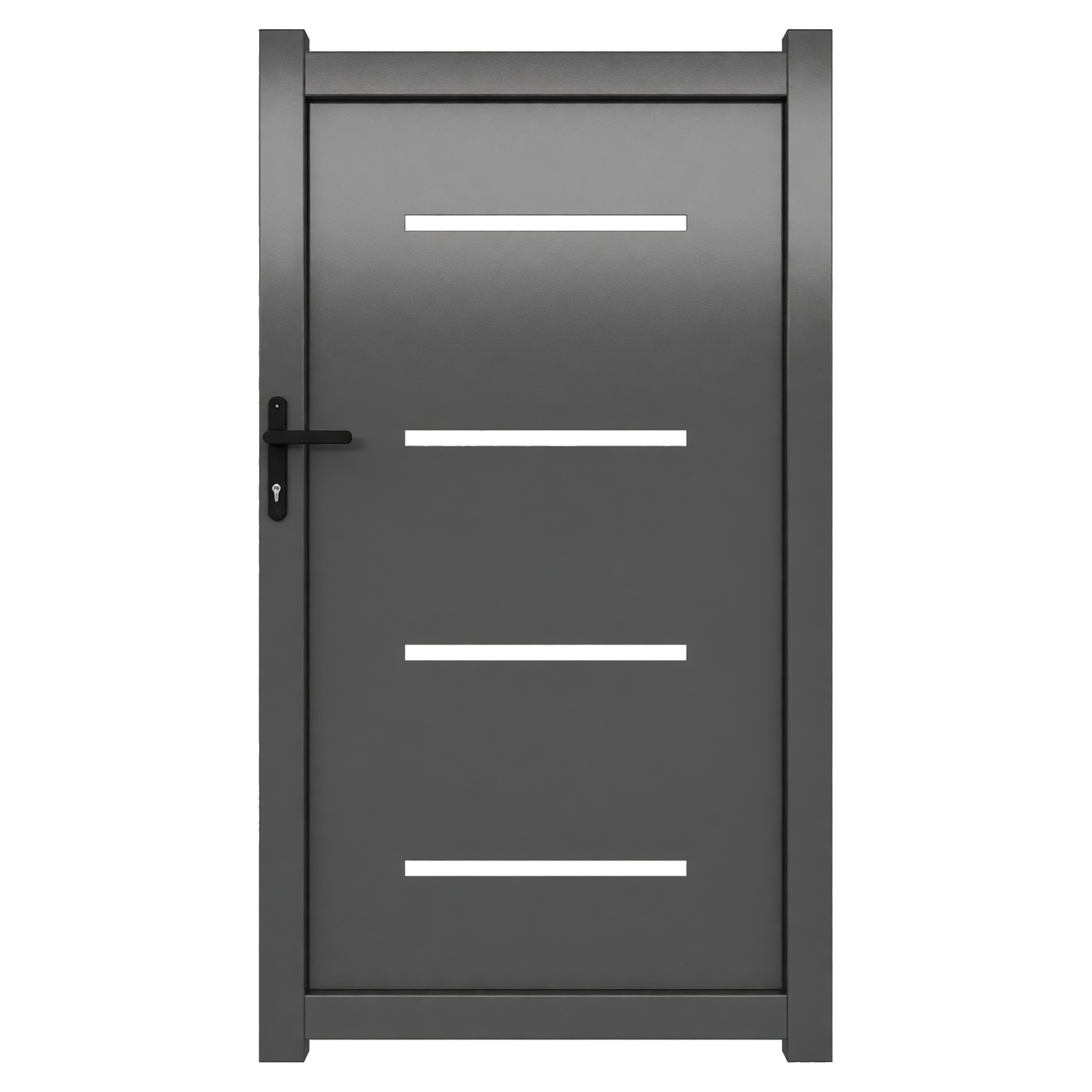Le portillon aluminium Lorient combine de larges panneaux pleins et des ouvertures horizontales discrètes. Il crée un passage piéton assorti au portail Lorient tout en préservant largement l’intimité. Sa structure en aluminium offre une solution durable et adaptée à un usage extérieur. La finition thermolaquée gris RAL 7016 souligne ses lignes épurées. Sa serrure à canon européen avec poignée noire est fournie. Les gonds, la butée de réception et l’embout de montant sont également fournis.