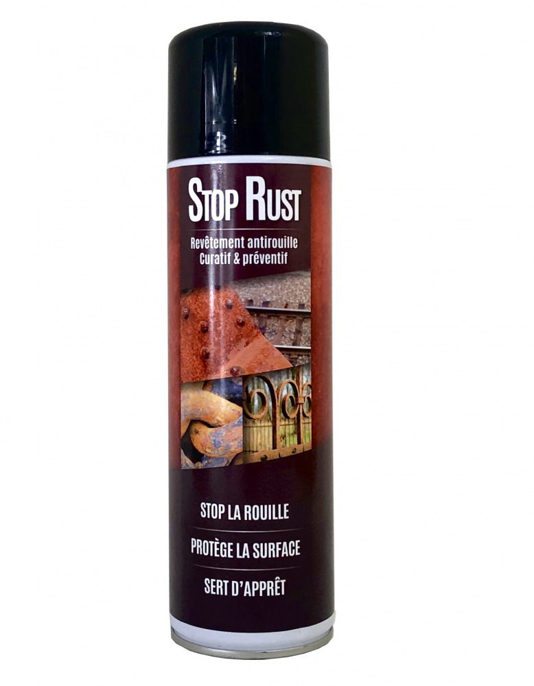 Stop Rust est un revètement antirouille incolore finition satinée. sa résine pénètre la rouille et empèche ainsi sa prolifération. aérosol de 400 ml