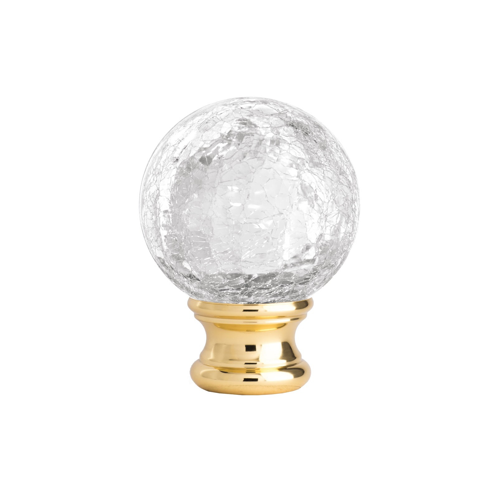 Globe en cristal de plomb, à l’aspect craquelé, soufflé à la bouche par un maître cristallier. Finition laiton poli . Équipée d’une tige filetée M10. Hauteur 120 mm . Diamètre de la boule 90 mm . Diamètre embase 54mm 