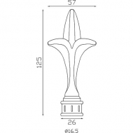 Pointe de lance de 125mm de haut par 57mm de large et avec une base creuse d'un diamètre de 16,5mm 