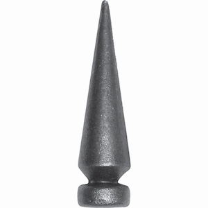 Pointe de lance de 130mm de haut par 33mm de large et avec une base d'un diamètre de 33mm en fer forgé.