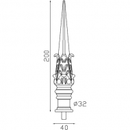 Pointe de lance de 200mm de haut par 40mm de large et avec une base d'un diamètre de 32mm en fonte aciérée.