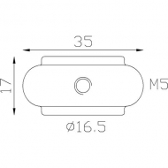 Garniture de barreau en fonte soudable à visser. Taraudée M5. Livrée avec sa vis de fixation. Compatible avec des barreaux de diamètre 16mm. Galvanisation possible.