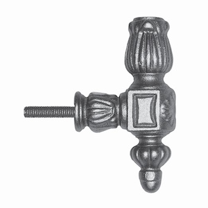 Equerre pour rampe en fonte à visser. Filetée M10. Livrée avec sa vis de fixation. Compatible avec des barreaux carré de 14mm ou du rond diamètre 16mm 