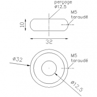 Garniture de barreau en acier tourné à visser.  Compatible avec des barreaux de diamètre 12mm.