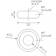 Garniture de barreau en acier tourné à visser.  Compatible avec des barreaux de diamètre 14mm.