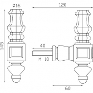 Garniture de barreau en fer forgé à souder. Compatible avec des barreaux de diamètre 16mm.