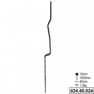 Barreau en fer plein carré de 12mm de section. Hauteur de 1000mm. Généralement utilisé pour les garde-corps ou les rampes. Type D.