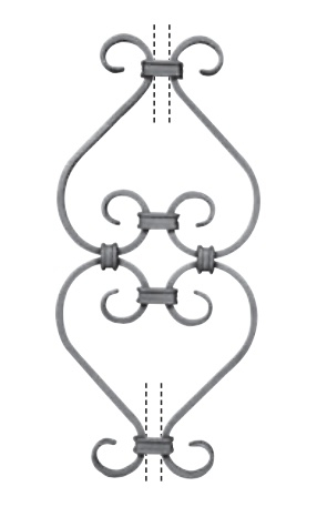     Décor composé de 4 volutes en 12x6mm pour barreaux carré de 12mm de 360mm de haut par 165mm de large.  Caractéristique :  Hauteur de 360 mm.Largeur de 165mm.Pour barreau section carré de 12mm.