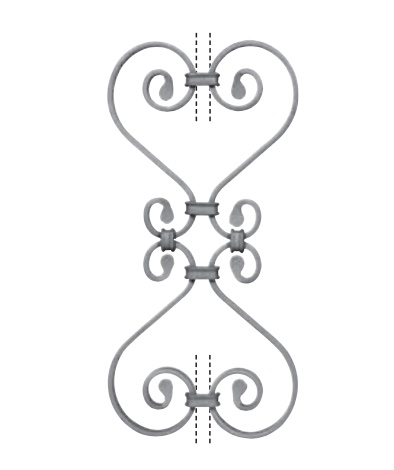 Décor composé de 4 volutes en 12x6mm pour barreaux carré de 12mm de 410mm de haut par 200mm de large.  Caractéristique :  Hauteur de 410 mm. Largeur de 200mm. Pour barreau section carré de 12mm.