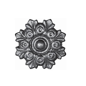 Rosace en fonte. Motif en forme de fleur avec un diamètre de 130mm. A visser. Taraudage M5.