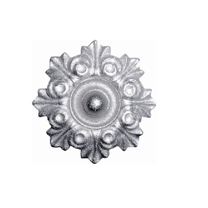 Rosace en fonte zinguée avec motif floral. Diamètre de 130mm. Utilisation pour ornement de votre portail ou portillon, souvent en association avec des palmettes.. Fixation par vissage avec vis en M5, soit  Ø4,2mm, grâce à son taraudage M6. Fournie brute, à peindre ou à vernir avec des produits adaptés. La fonte zinguée est reconnue pour sa solidité, sa durabilité et sa résistance à la corrosion.