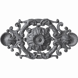 Palmette en fonte avec détails de fleurs et de feuilles - Hauteur 215mm Longueur 410mm. Utilisation pour ornement de votre portail ou portillon, par exemple, souvent en association avec des rosaces. Fixation par vissage avec deux vis en M6, soit  Ø5mm. Fournie brute, à peindre ou à vernir avec des produits adaptés. La fonte est reconnue pour sa solidité et sa durabilité.