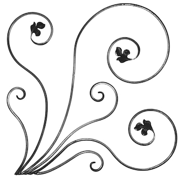 Panneau décoratif composé de 3 grandes volutes avec finition feuille et 3 volutes simples. Hauteur 600mm et Largeur 600mm avec profilé en plat de 16x8mm. Modèle DROIT. Ce panneau décoratif peut être présenté à l'horizontale ou à la verticale, son utilisation est multiple: balcon, terrasse, fenêtre, balustrade... Fixation par soudage. Fourni brute, à peindre ou à vernir.