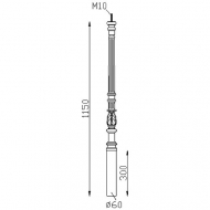 Poteau de départ en fonte de 1150mm de haut et avec une section d'un diamètre de 60mm. Avec tige filetée M10. Pour fabrication de rampe et garde corps. A souder ou a sceller 