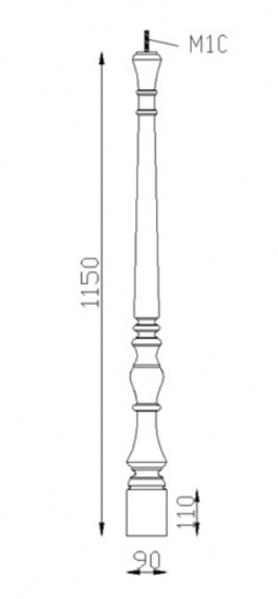 Poteau de départ de 1150mm de haut et avec une section d'un diamètre de 95mm. En Fonte. Pour création de rampe d'escaliers. Avec tige filetée M10 mm pour accueillir une boule de rampe.